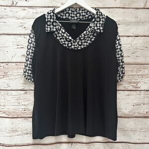 LANE BRYANT Black and White Polka Dot Peek-A-Boo Collar Sleeves Blouse Sz 18 20